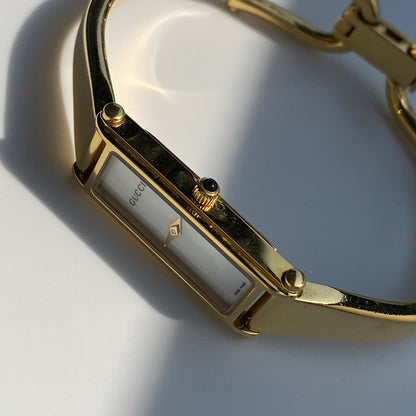 Gucci 1990s Seashell Dial Gold Plated Bangle Watch