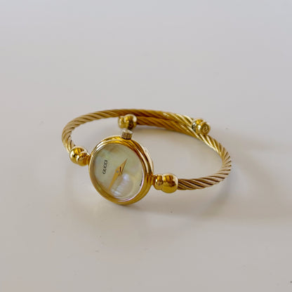 Gucci 1990s Seashell Dial Gold Plated Cable Bangle Watch