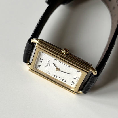 Dior 1990s CD Logo Tank Gold Plated Watch