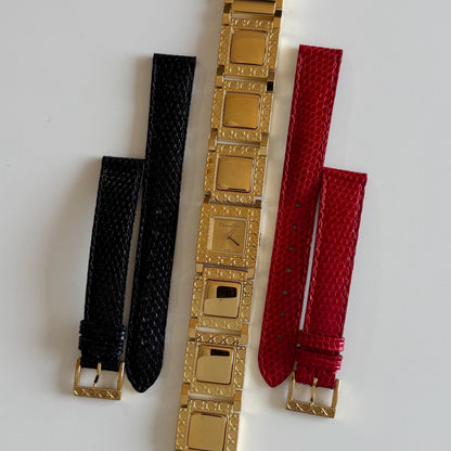Dior 1990s La Parisienne Interchangeable Strap Gold Plated Watch