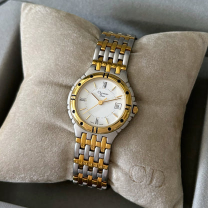 Dior 1990s Date Round Two Tone Watch