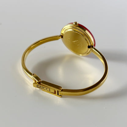 Gucci 1990s Interchangeable Bezel Gold Plated Bangle Watch with 12 bezels, case (Small)