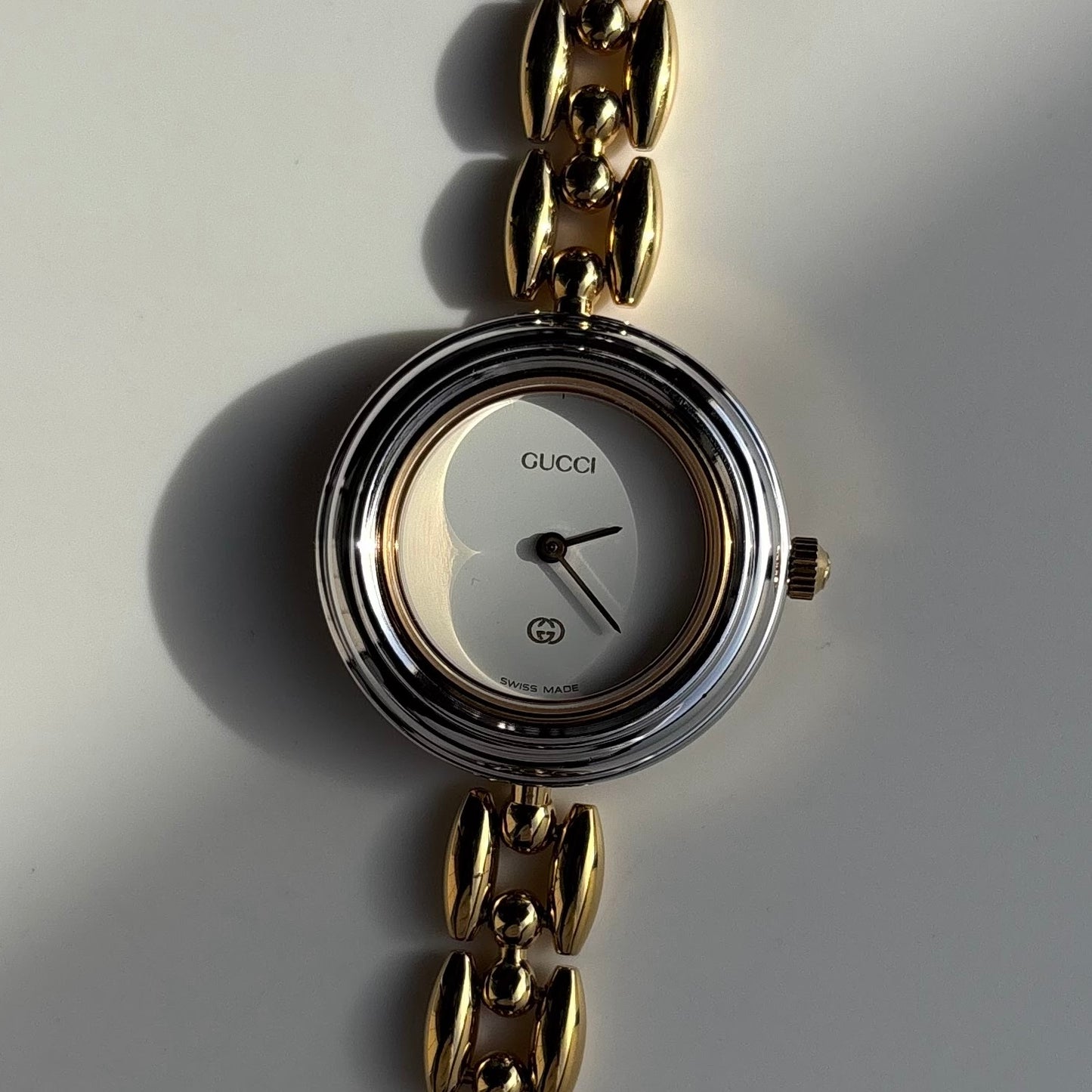 Gucci 1990s Interchangeable Bezel Gold Plated Rice Chain Watch with 6 bezels, case (160mm)