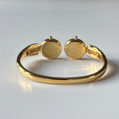 Fendi 1990s Seashell Dial Two Time Zone Gold Plated Bangle Watch