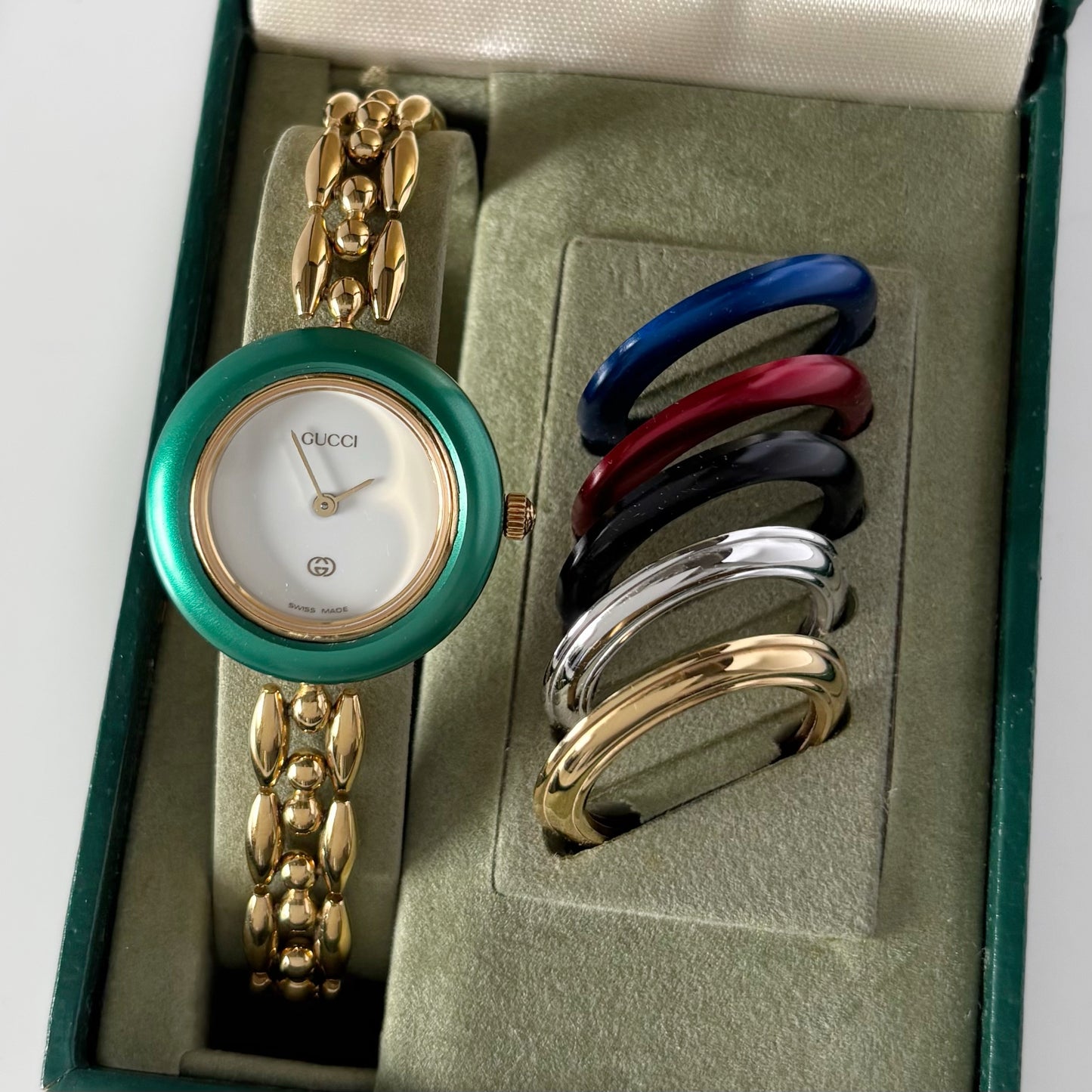 Gucci 1990s Interchangeable Bezel Gold Plated Watch with 6 bezels, case (167mm)