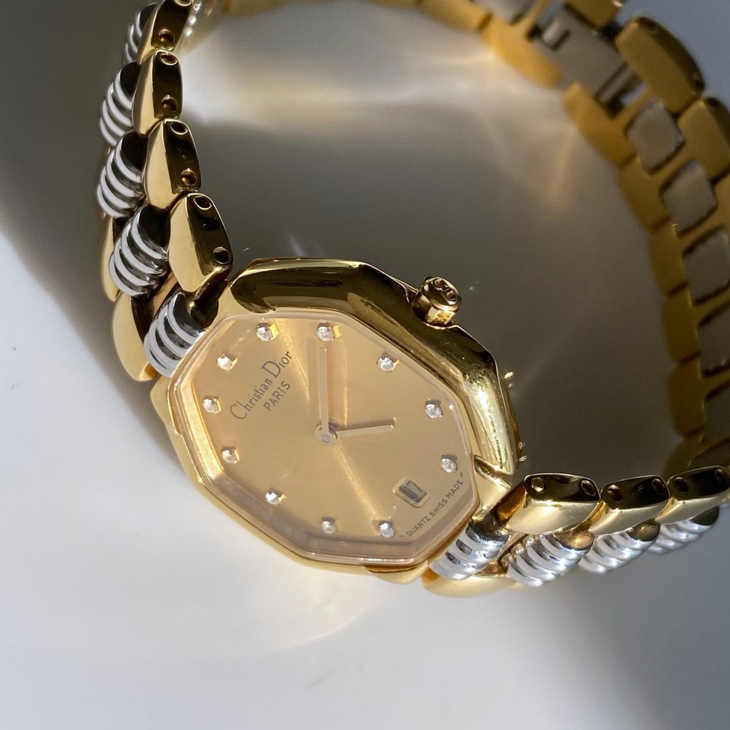 Dior 1990s Octagon Gold Plated Two Tone Watch