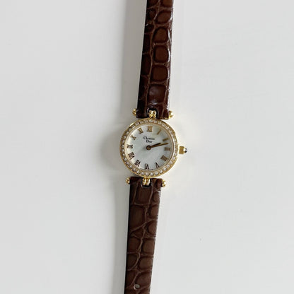 Dior 1990s Seashell Round Dial Gold Plated Watch