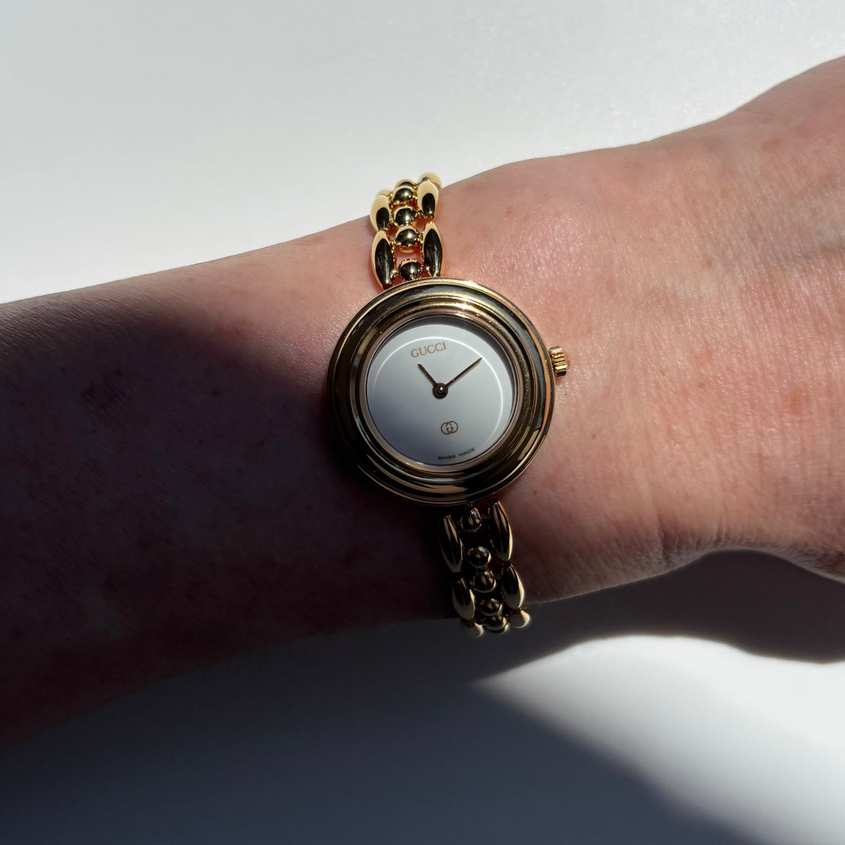 Gucci 1990s Interchangeable Bezel Gold Plated Rice Chain Watch with 6 bezels, case (160mm)