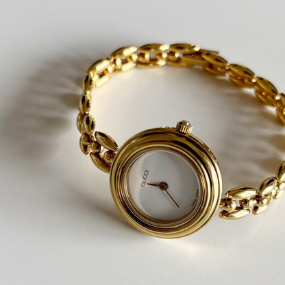 Gucci 1990s Interchangeable Bezel Gold Plated Watch with 6 bezels, case (167mm)