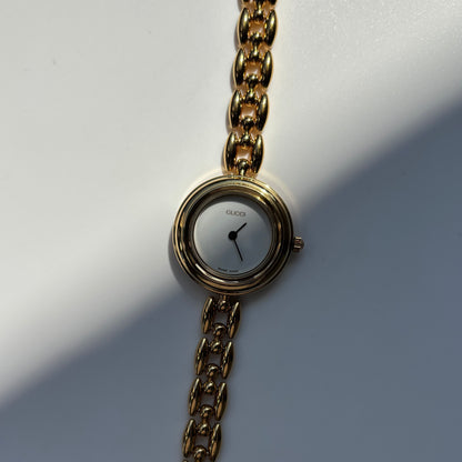 Gucci 1990s Interchangeable Bezel Gold Plated Rice Chain Watch with 6 bezels, case (160mm)
