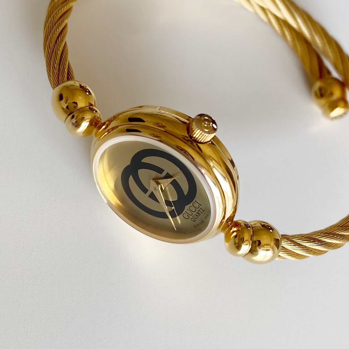 Gucci 1990s Gold Plated Cable Bangle Watch