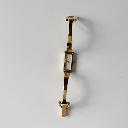 Gucci 1990s Seashell Dial Rectangular Gold-Plated Bangle Watch