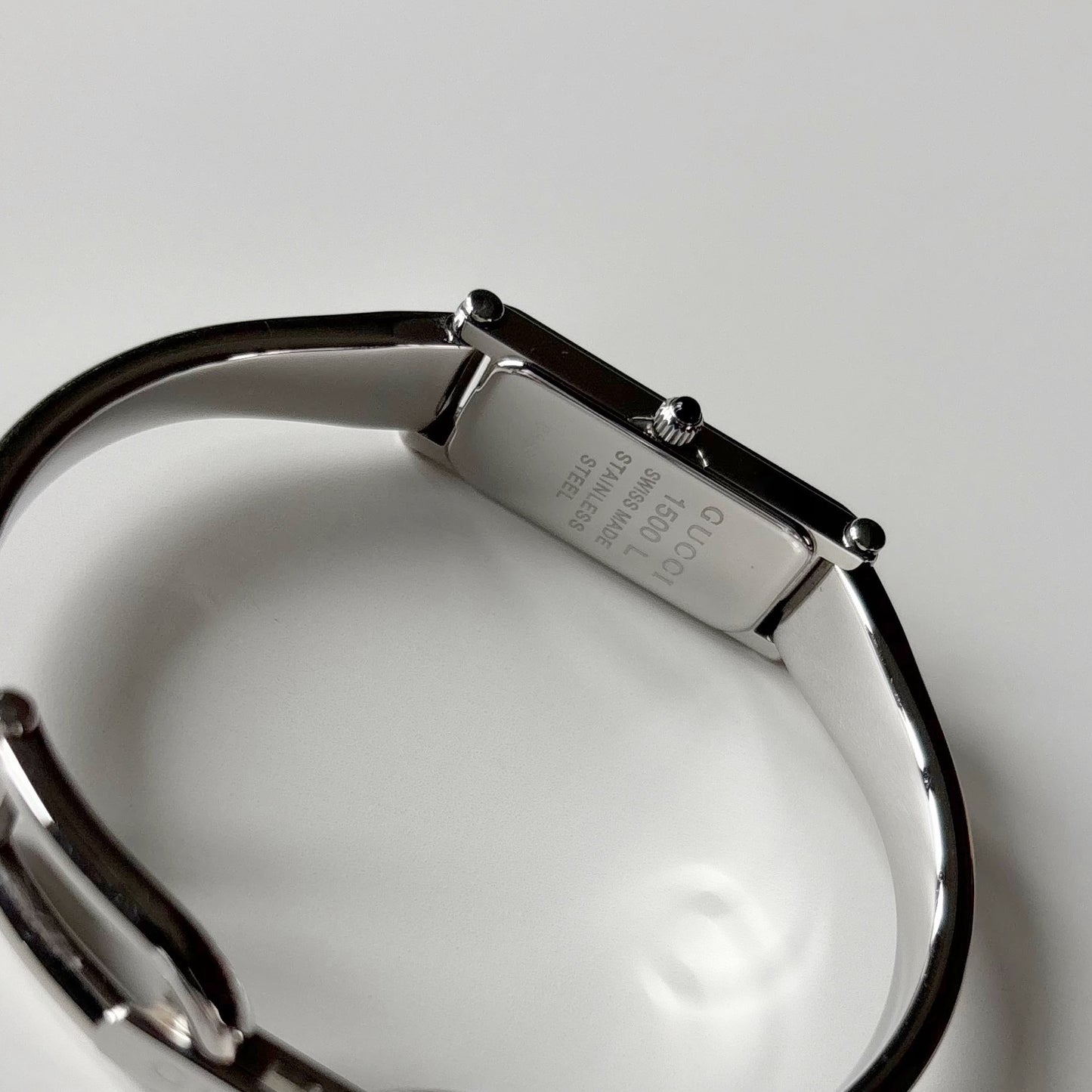 Gucci 1990s Rectangular Dial Stainless steel Bangle Watch