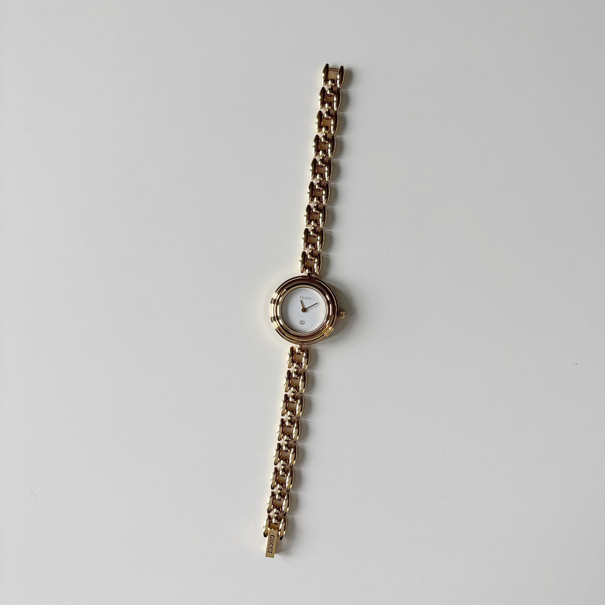 Gucci 1990s Interchangeable Bezel Gold Plated Rice Chain Watch with 6 bezels, case (165mm)
