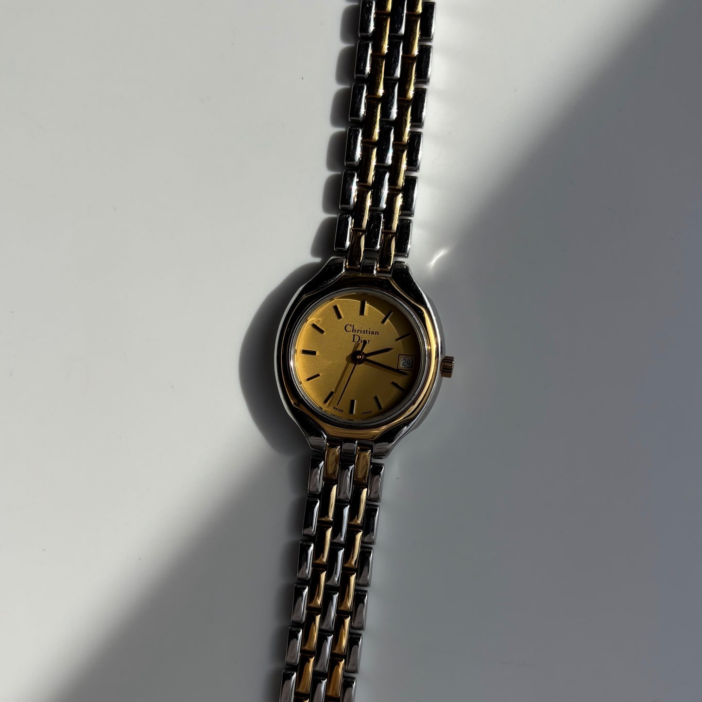 Dior 1990s Date Round Dial Two Tone Watch