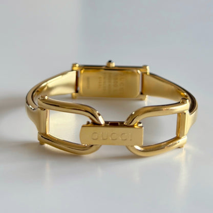 Gucci 1990s Gold Dial Gold Plated Bangle Watch (Small)