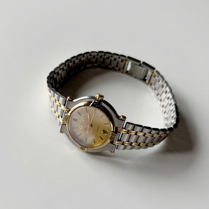 Gucci 1990s Date Round Dial Gold Plated Two Tone Watch