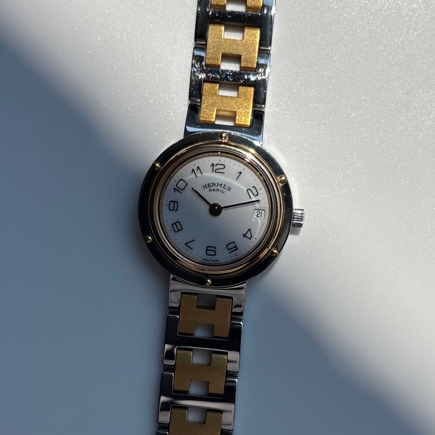 Hermes 1990s Clipper Round Dial Two Tone Gold Plated Watch