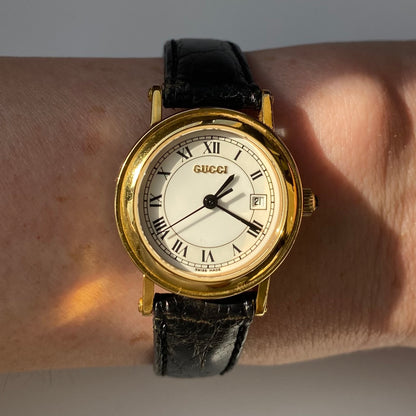 Gucci 1990s Gold Plated Date Round Watch