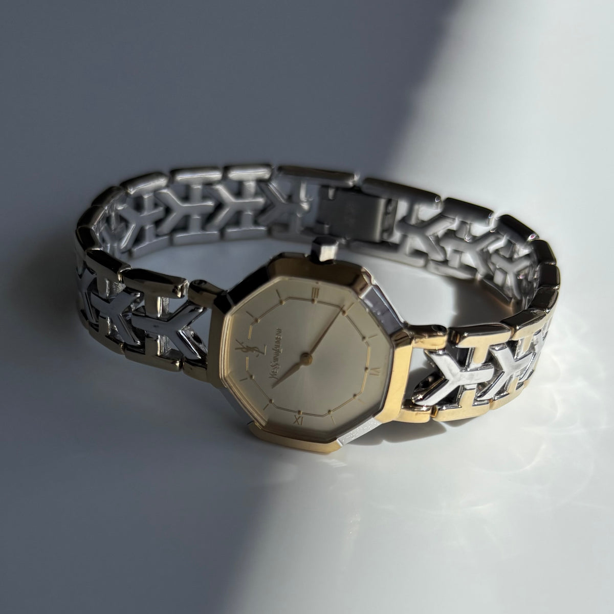 Yves Saint Laurent 1990s Octagon Dial Two-Tone Gold-Plated Watch