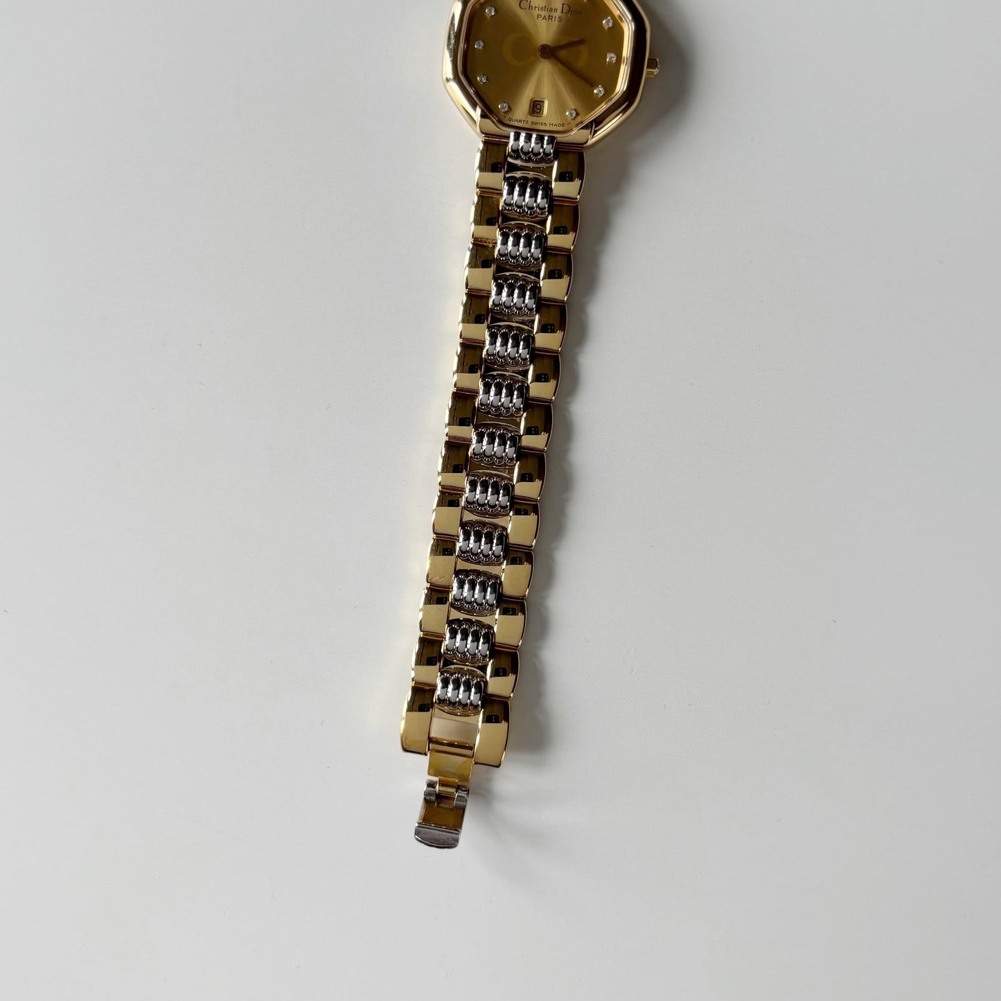 Dior 1990s Octagon Gold Plated Two Tone Watch