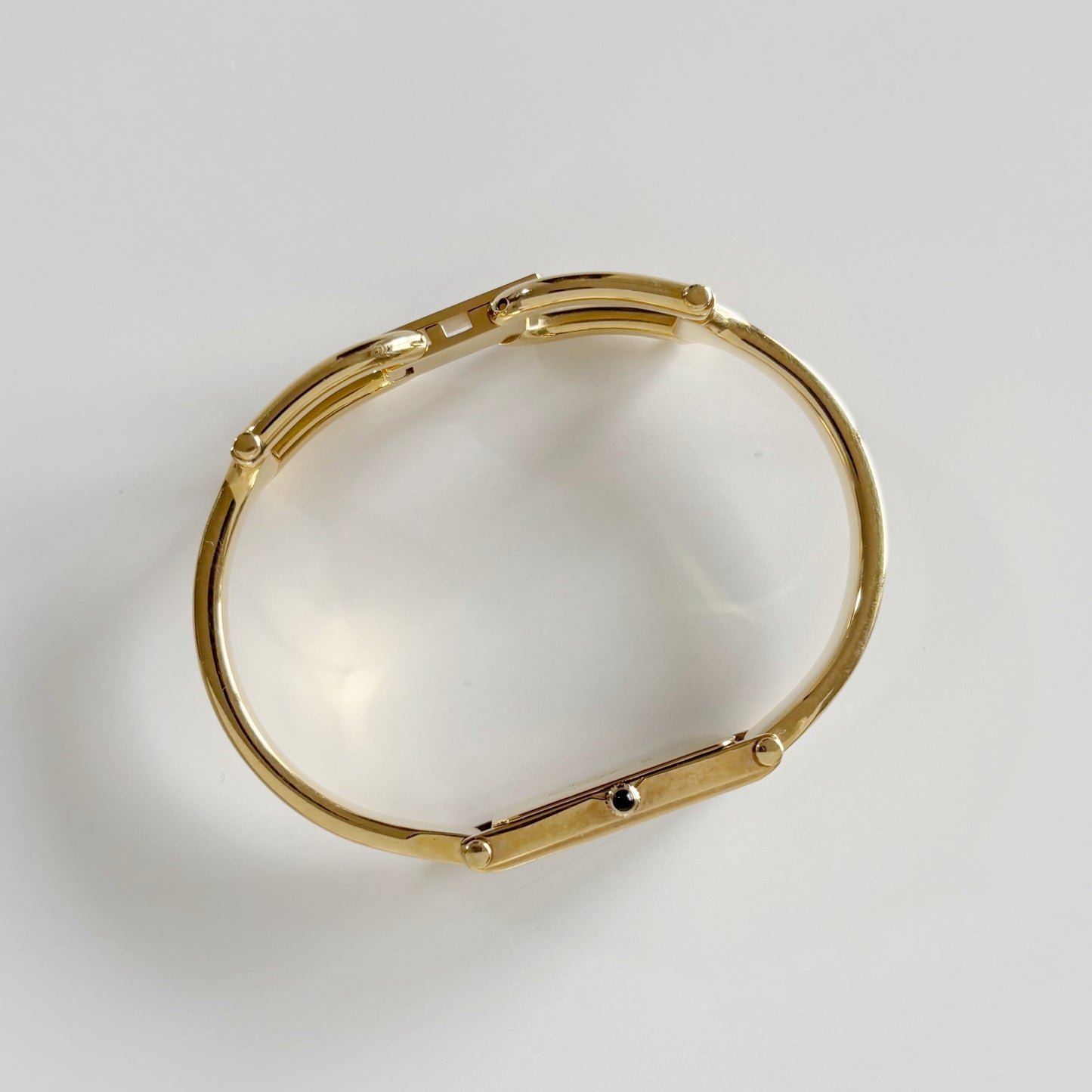 Gucci 1990s Rectangular Seashell Dial Gold Plated Bangle Watch