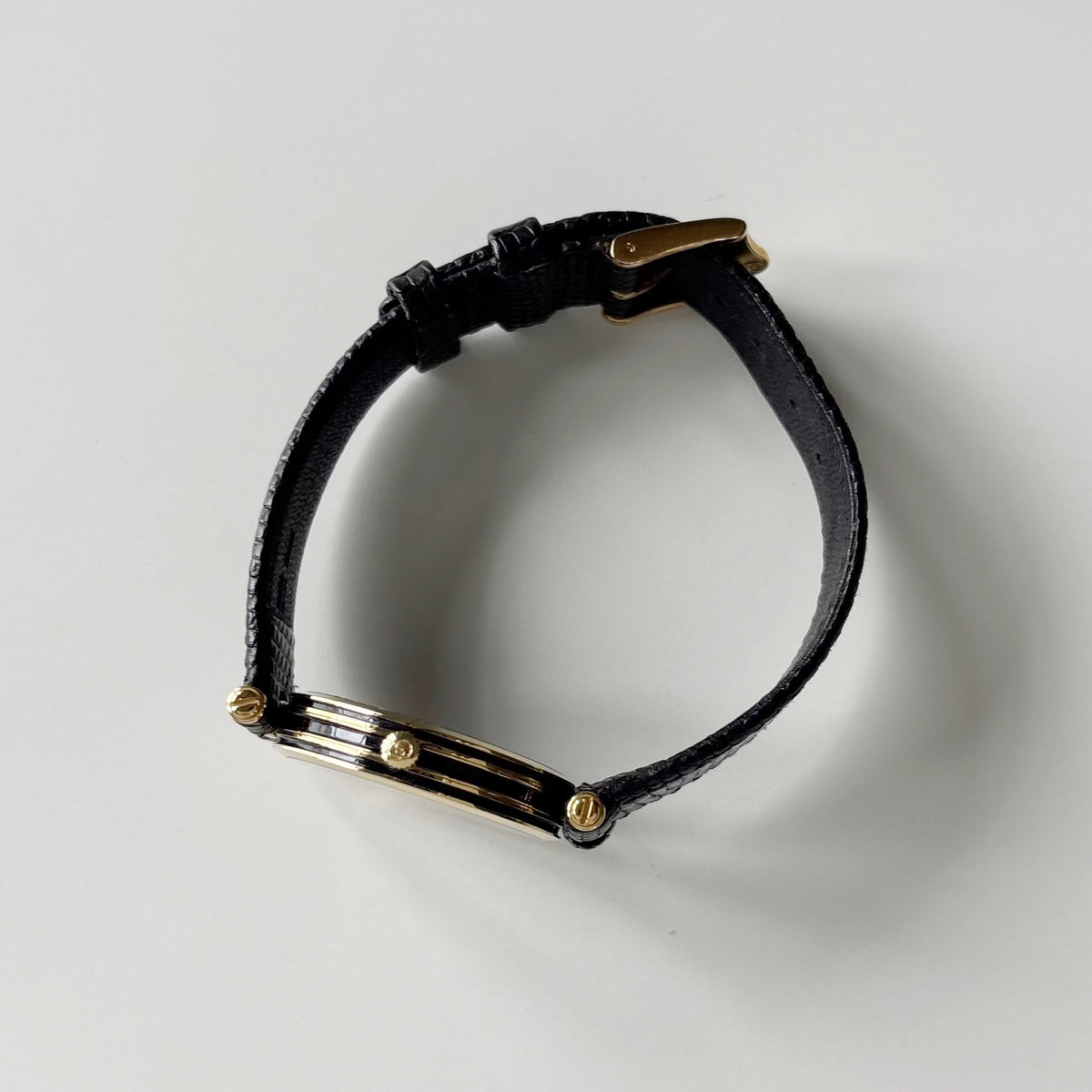 Gucci 1980s Round Black Dial Gold-Plated Watch (Large)