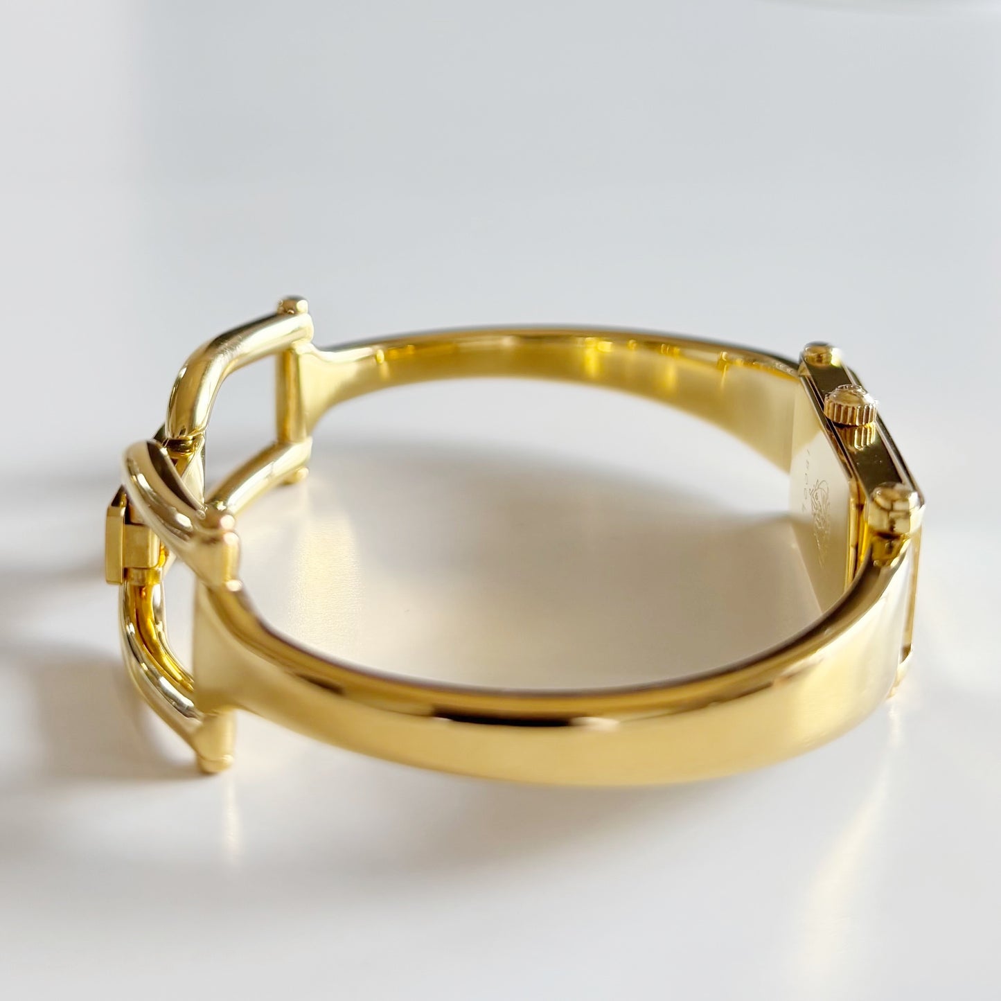 Gucci 1990s Rectangular Seashell Dial Gold Plated Bangle Watch