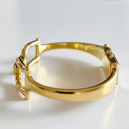Gucci 1990s Rectangular Seashell Dial Gold Plated Bangle Watch