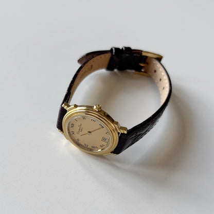 Dior 1990s Date Gold Round Dial Gold Plated Watch