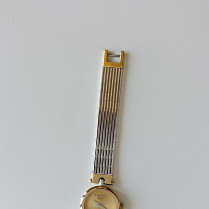 Dior 1990s Gold Round Dial Two Tone Gold Plated Watch