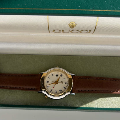 Gucci 1990s Date Round Dial Two Tone Watch (Large)