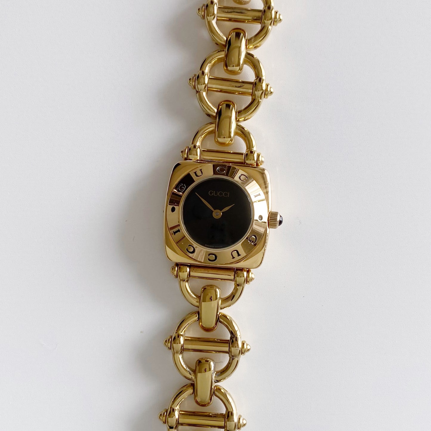 Gucci 1990s Black Dial Gold Plated Watch