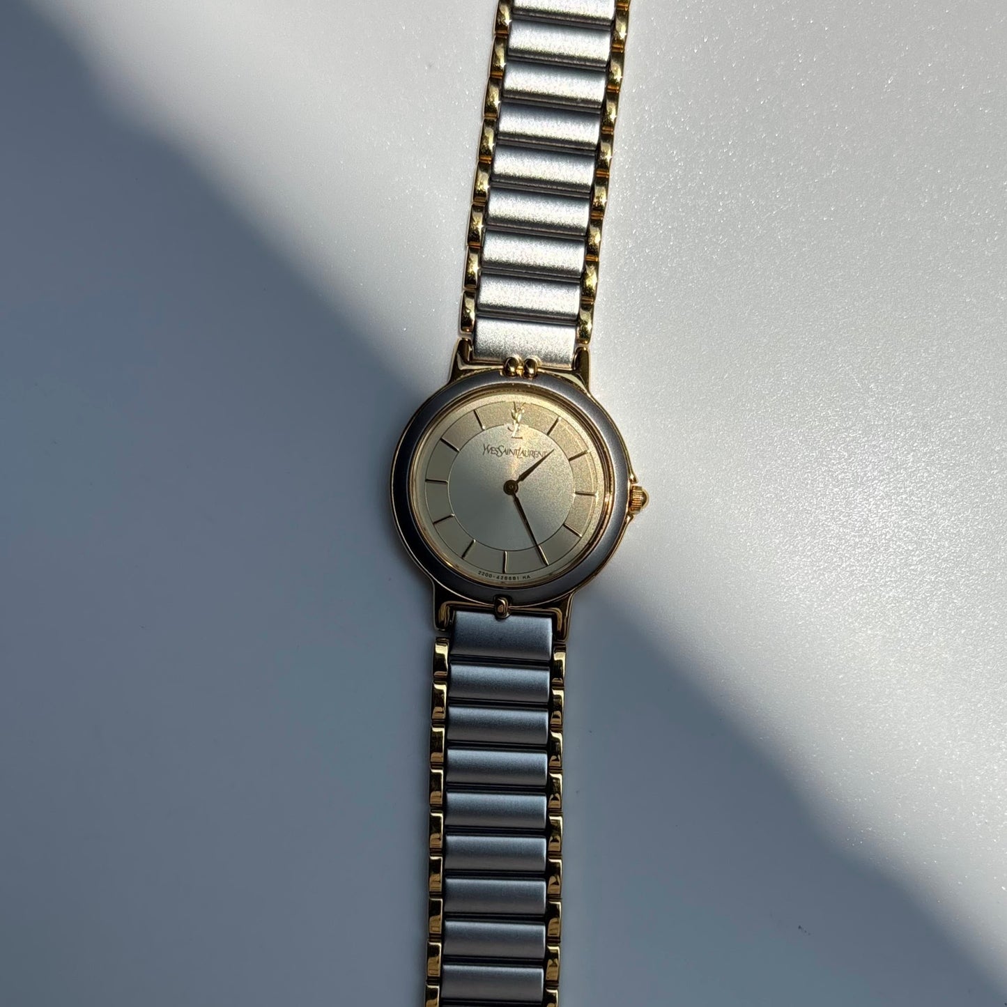 Yves Saint Laurent 1990s Round Dial Two Tone Gold Plated Watch