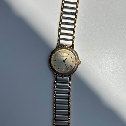 Yves Saint Laurent 1990s Round Dial Two Tone Gold Plated Watch