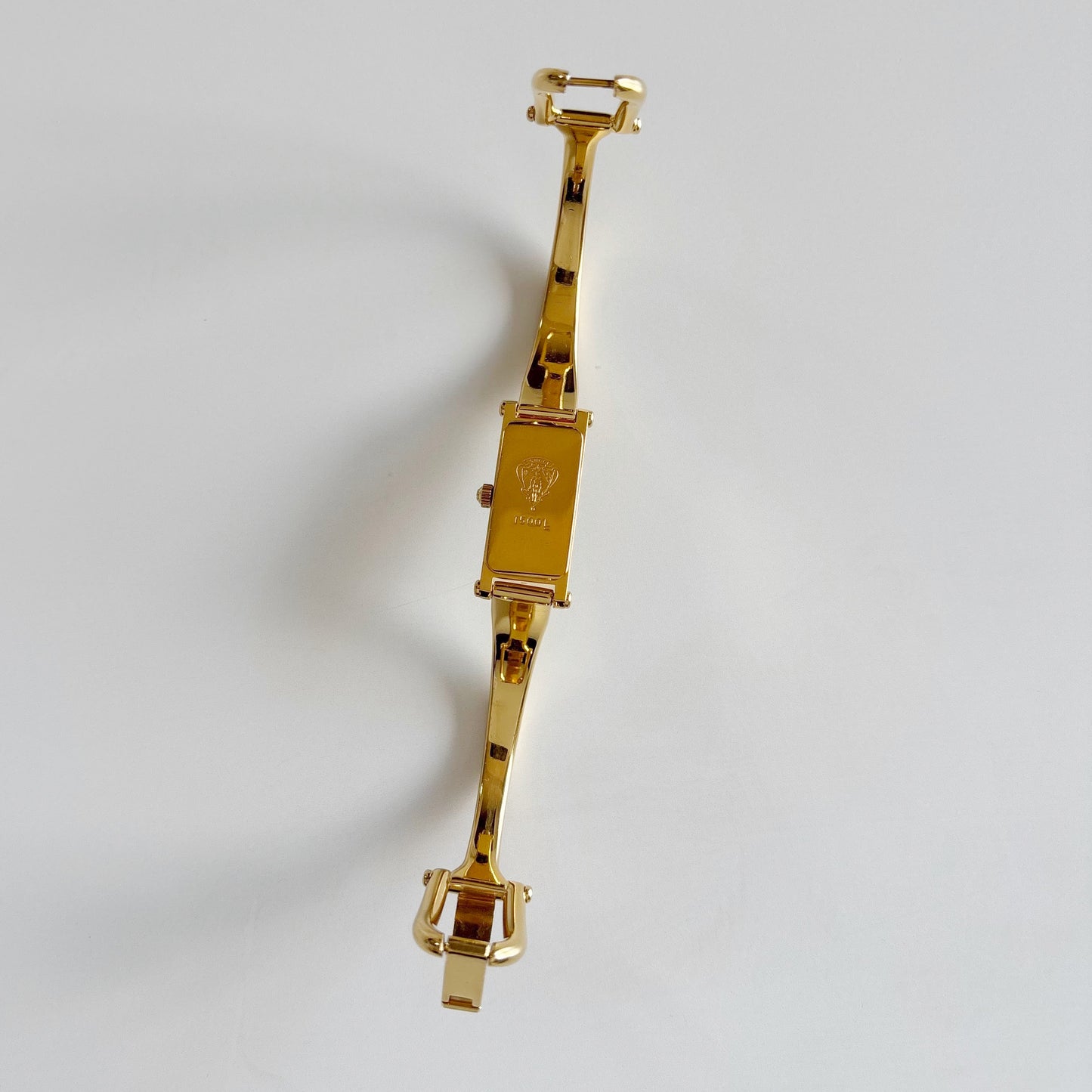 Gucci 1990s Rectangular Seashell Dial Gold Plated Bangle Watch