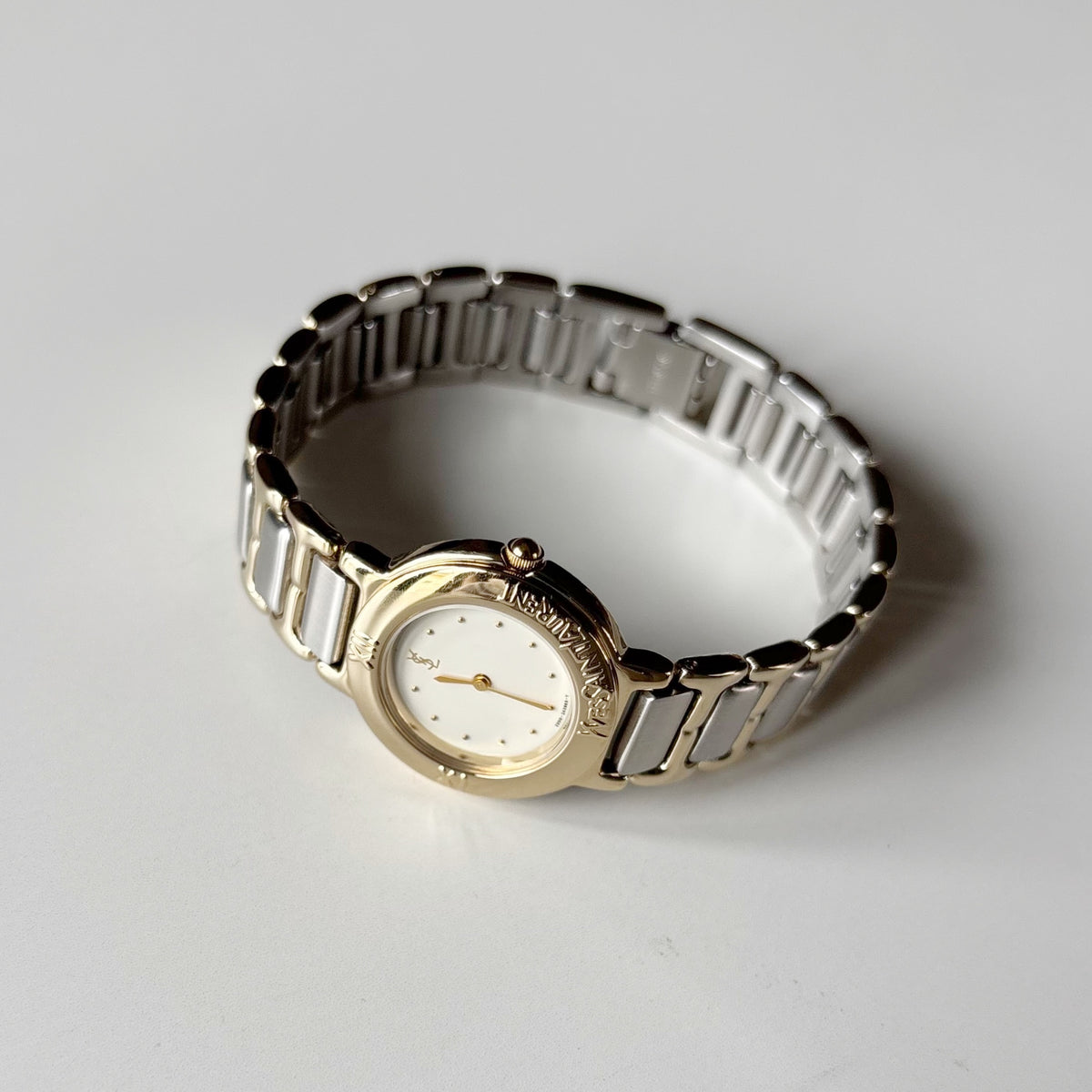 Yves Saint Laurent 1990s Round Dial Two Tone Gold Plated Watch
