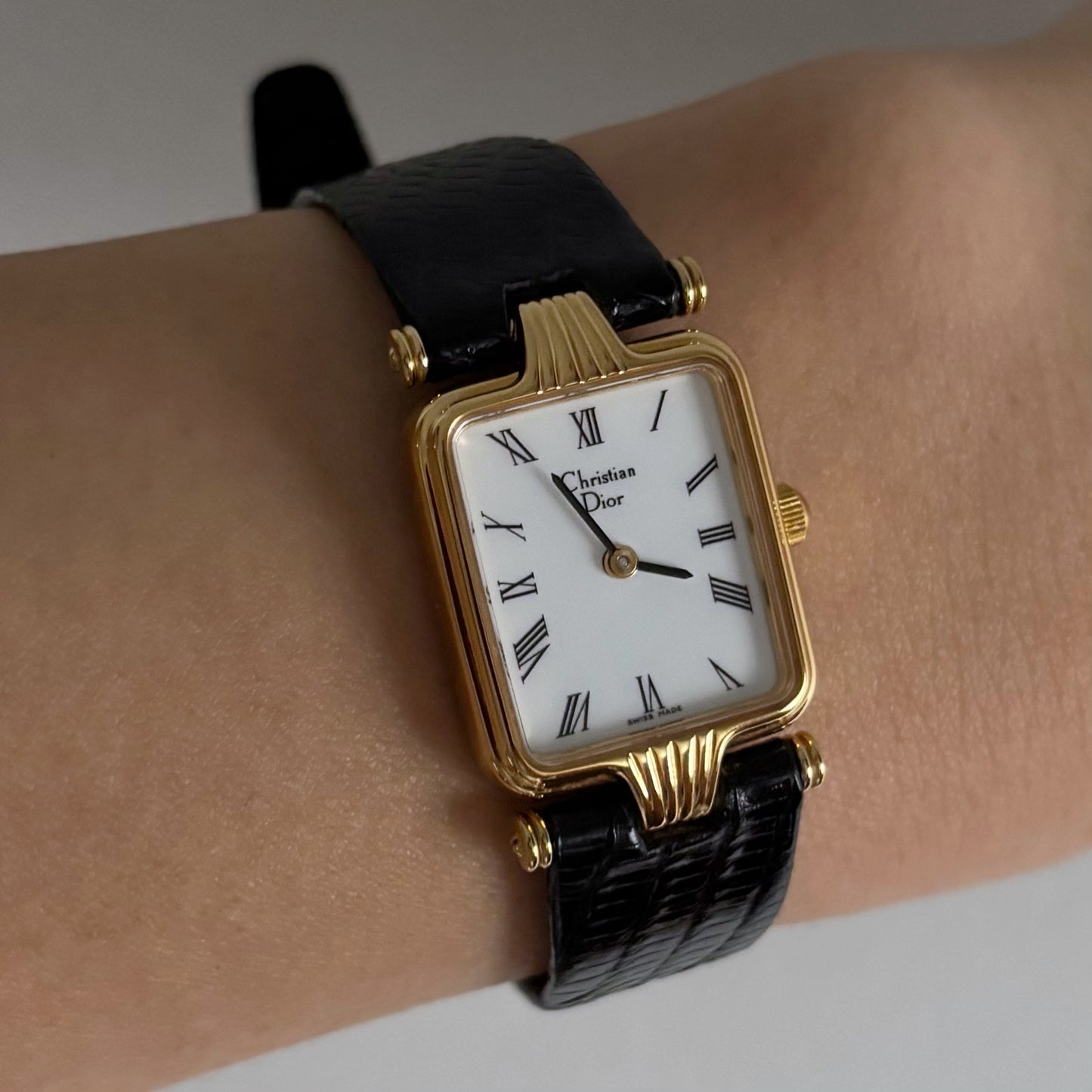 Dior 1990s Rectangular Gold Plated Watch