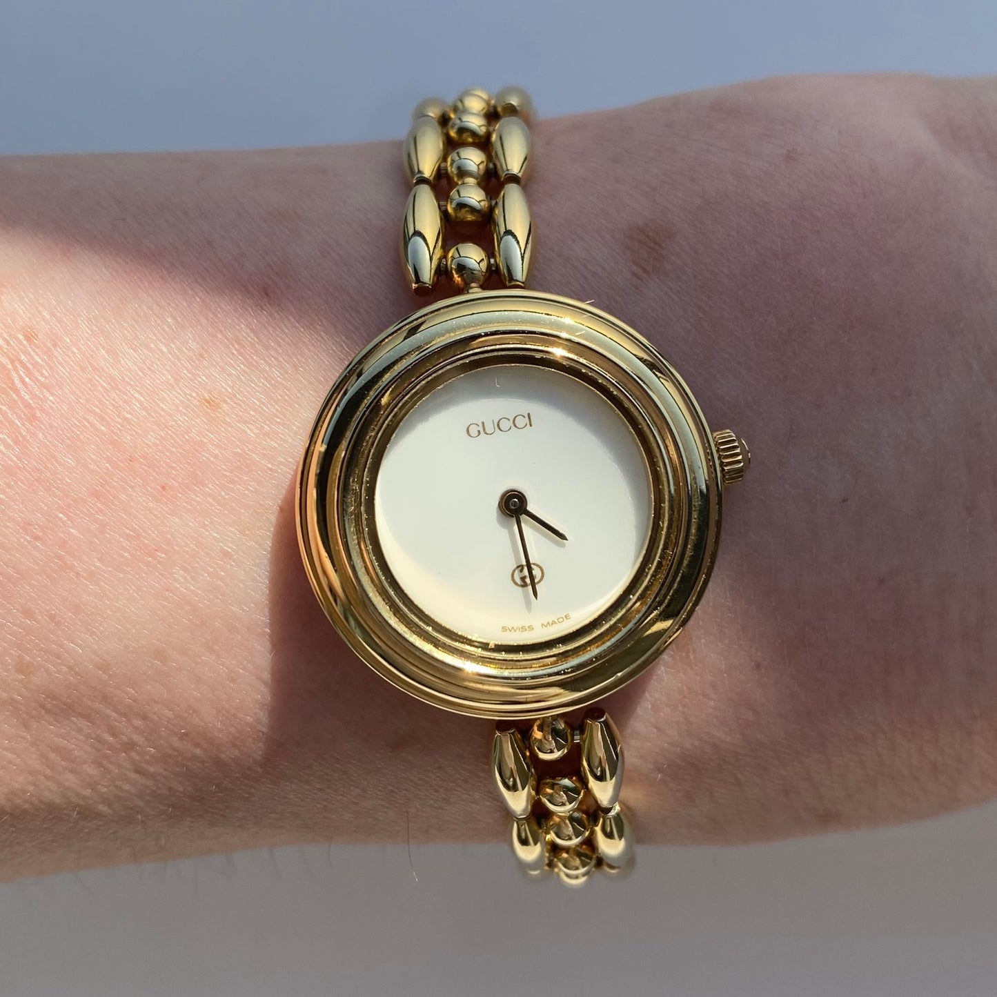 Gucci 1990s Interchangeable Bezel Gold Plated Watch with 6 bezels, case (165mm)