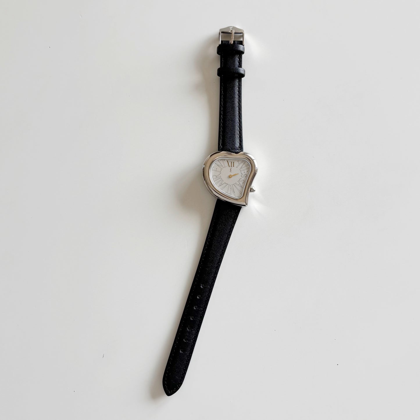 Yves Saint Laurent 1990s Heart Shaped Dial Silver Watch