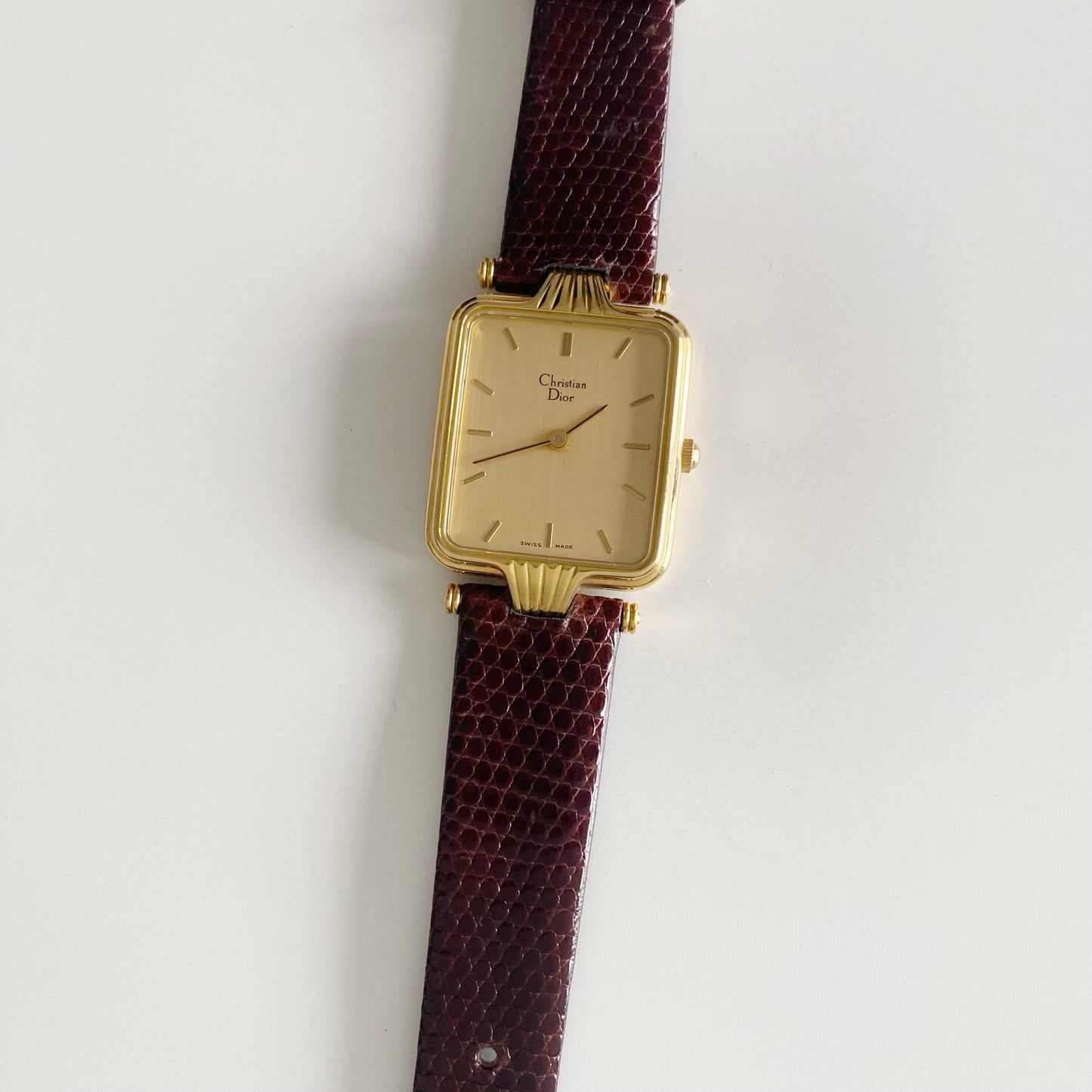 Dior 1990s Gold Dial Tank Gold Plated Watch (Large)