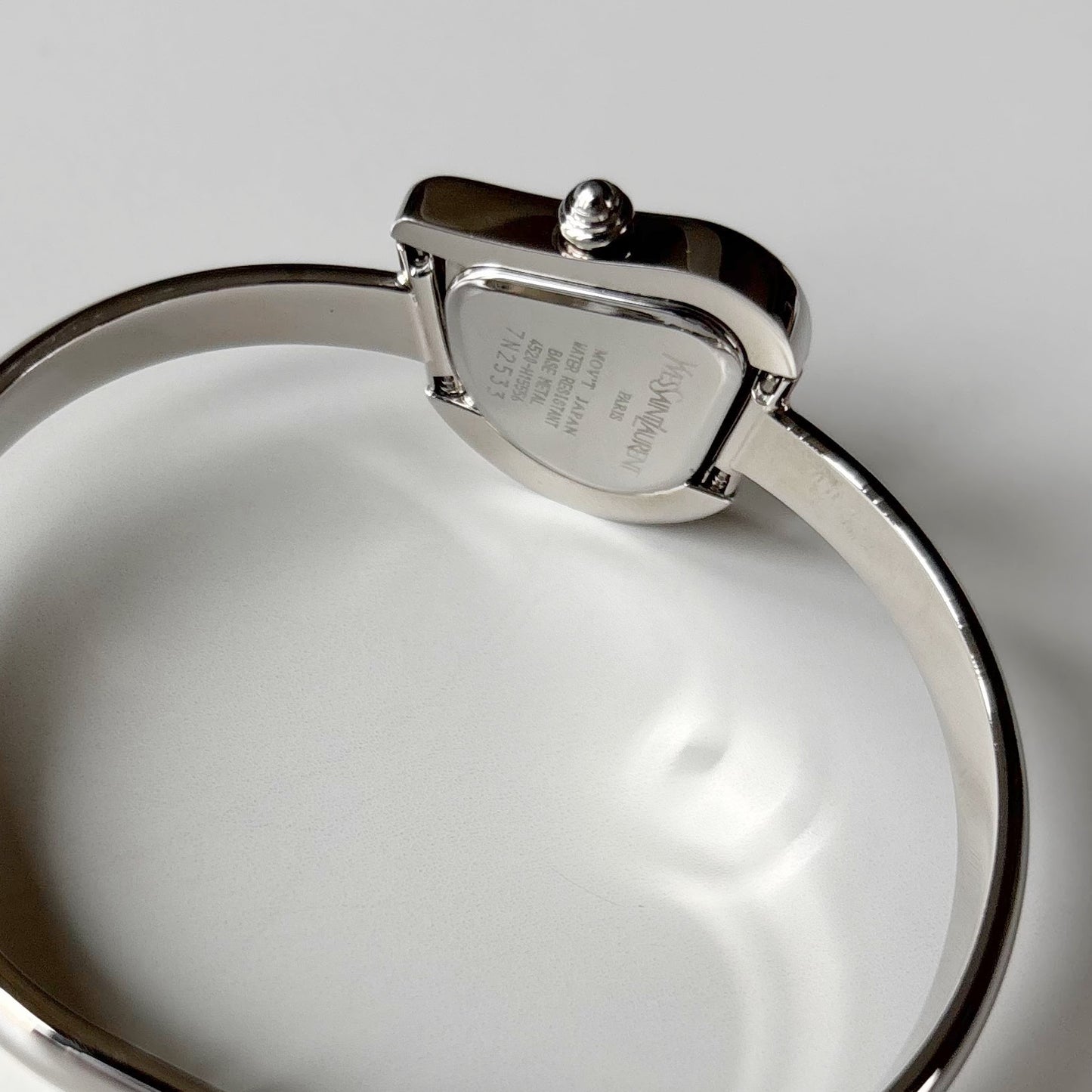 Yves Saint Laurent 1990s Heart Shaped Dial Silver Bangle Watch