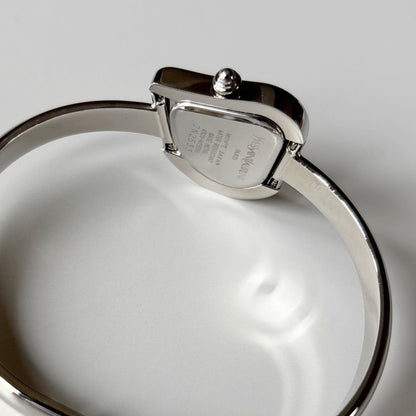 Yves Saint Laurent 1990s Heart Shaped Dial Silver Bangle Watch