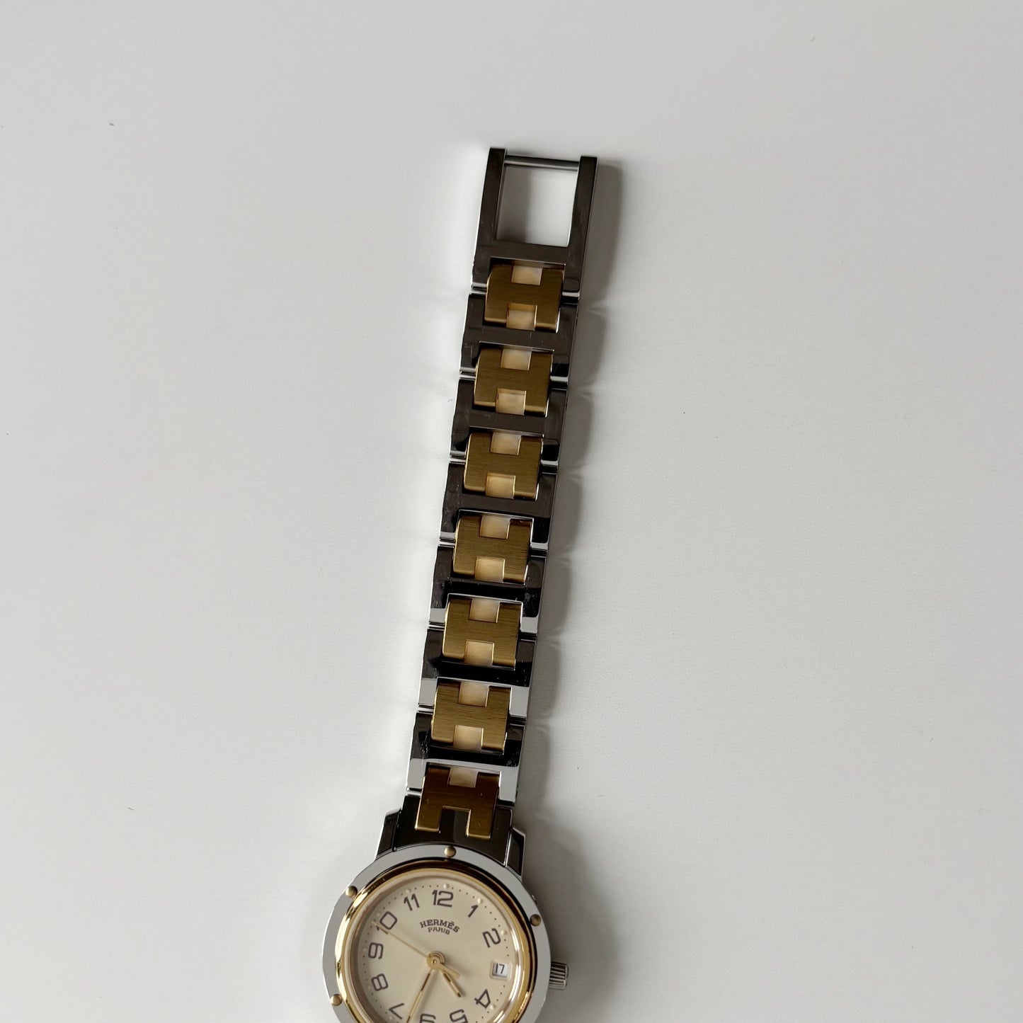 Hermes 1990s Clipper Date Round Dial Gold Plated Two Tone Watch