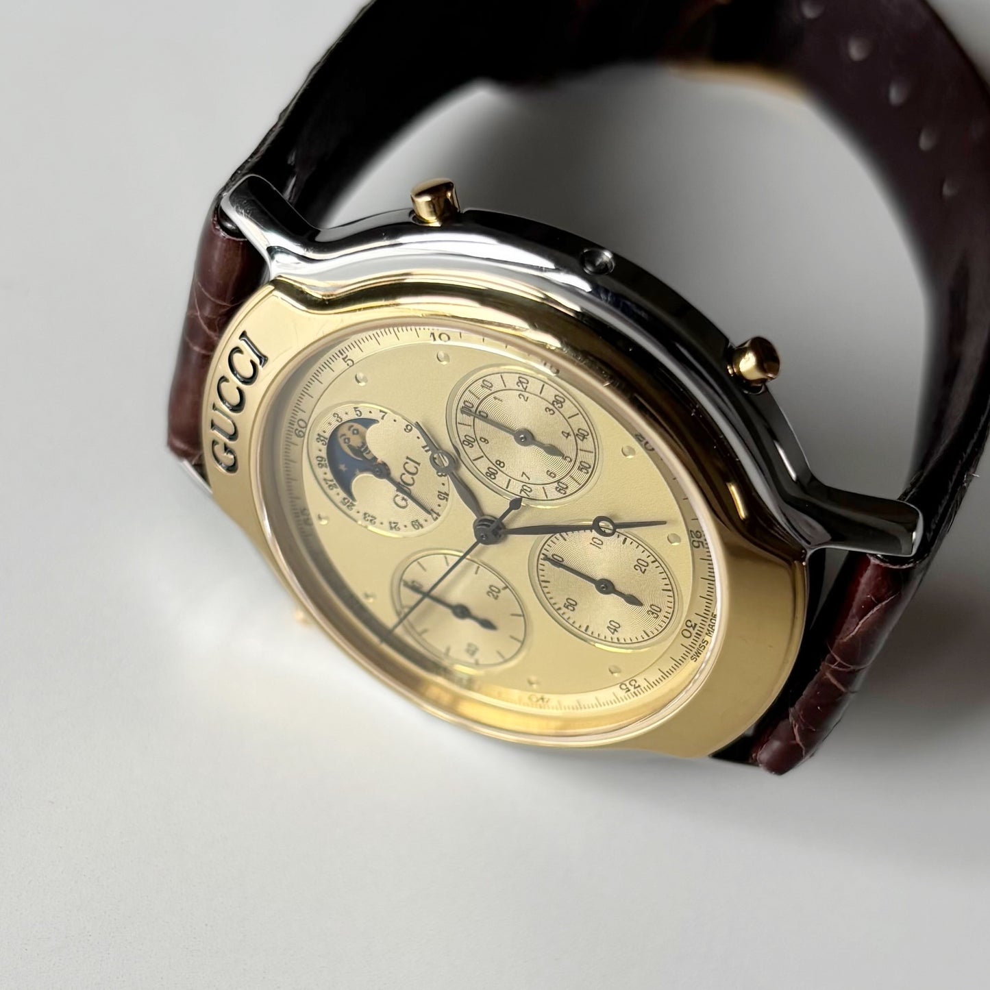 Gucci 1990s Moon Phase Gold Plated Two Tone Watch (Large)
