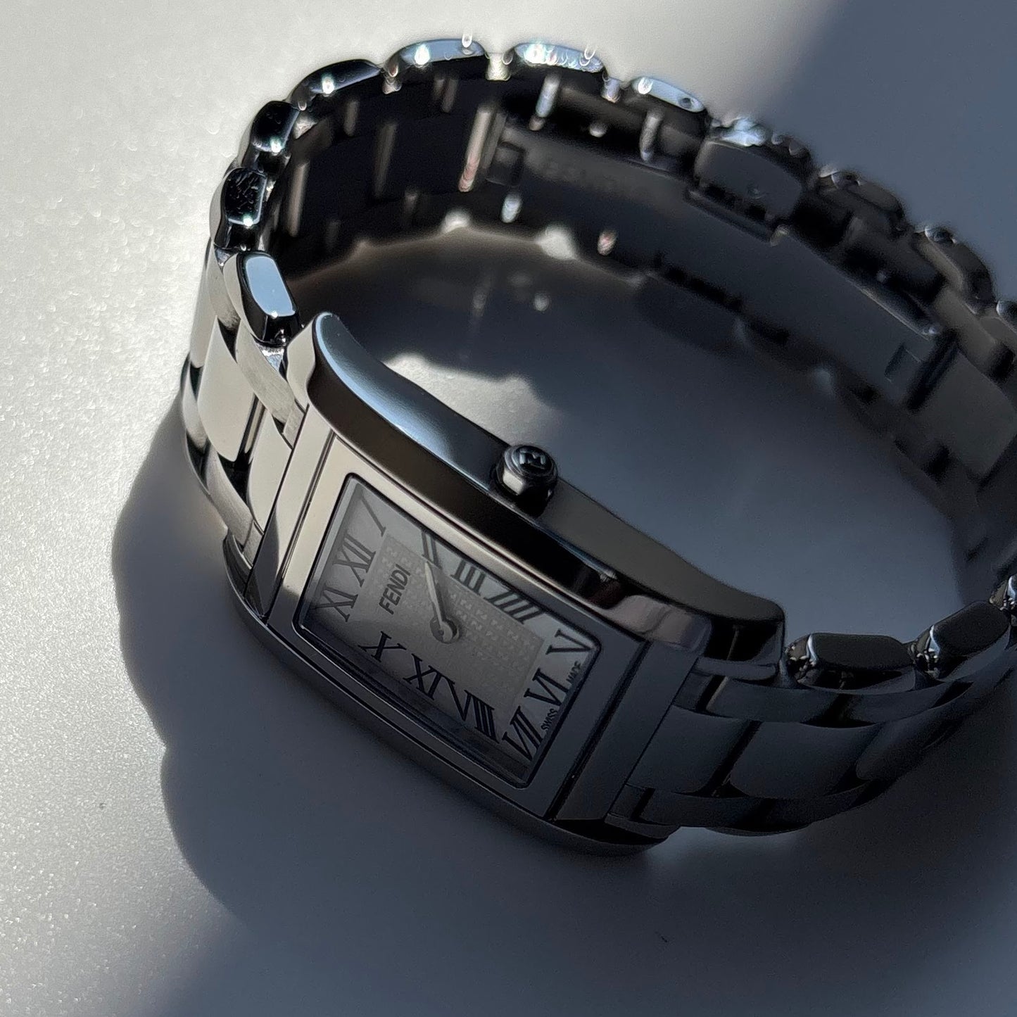 Fendi 1990s Seashell Dial Stainless steel Tank Watch