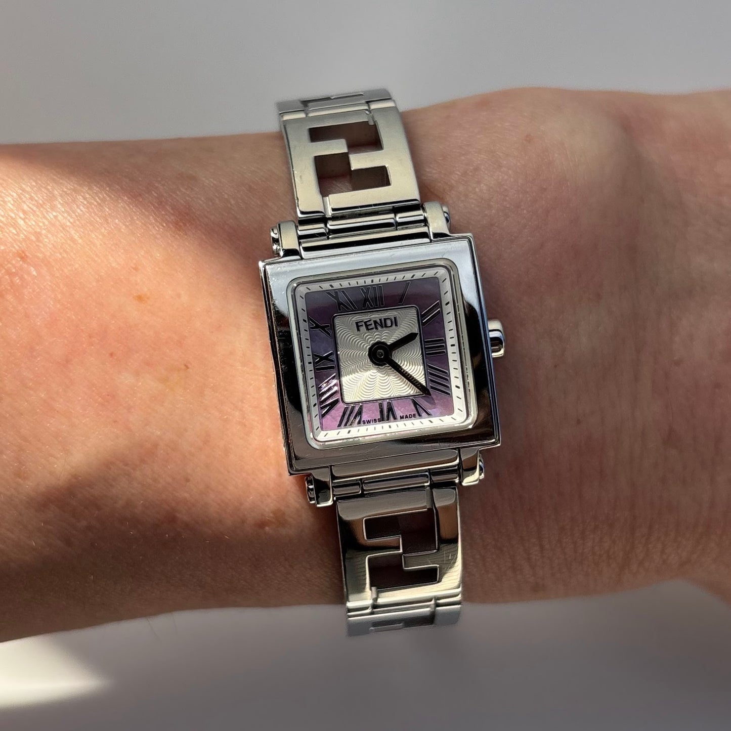 Fendi 1990s Seashell Square Dial Stainless steel Watch