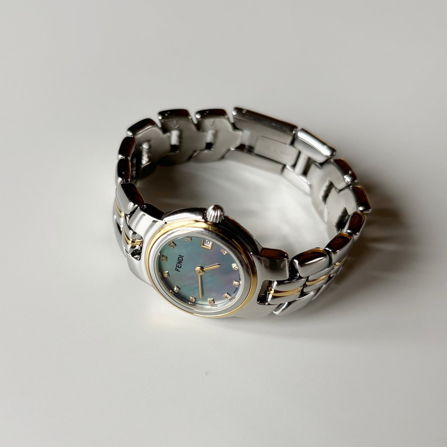 Fendi 1990s Seashell Dial Date Two Tone Watch