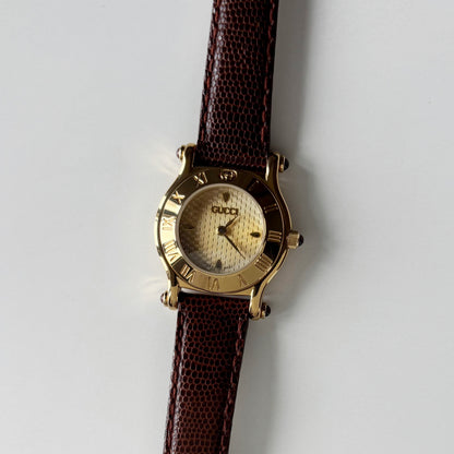 Gucci 1990s Round Dial Gold Plated Watch