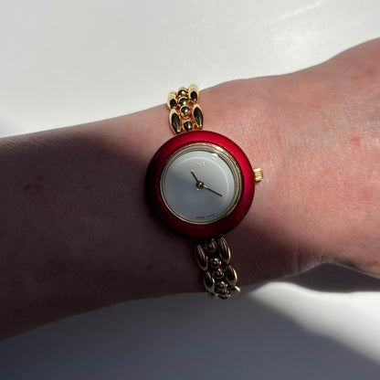 Gucci 1990s Interchangeable Bezel Gold Plated Rice Chain Watch with case, 6 bezels (160mm)